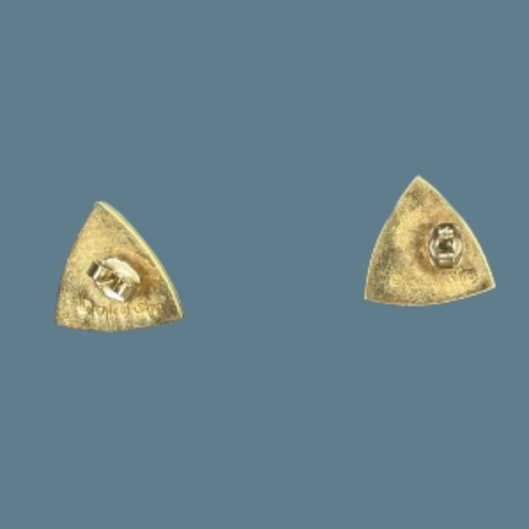 Vintage Triangular Isle of Skye Pink Swirl Pierced Stud Earrings Signed Gold Tn - Picture 4 of 4